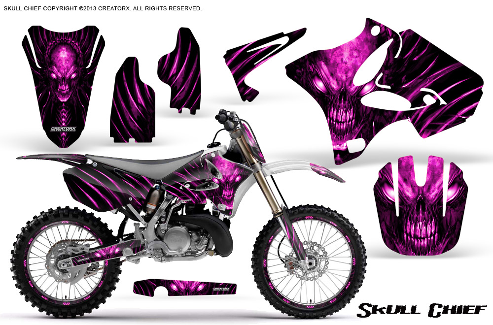 Yamaha YZ125-YZ250 02-12 Graphics Kit Skull Chief Pink NP Rims